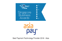 AsiaPay receives Singapore Business Award (Best Payment Technology Provider 2018 - Asia) in Singapore.