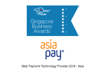 เอเชียเพย์ได้รับรางวัล Singapore Business Award (Best Payment Technology Provider 2018 - Asia) in Singapore.